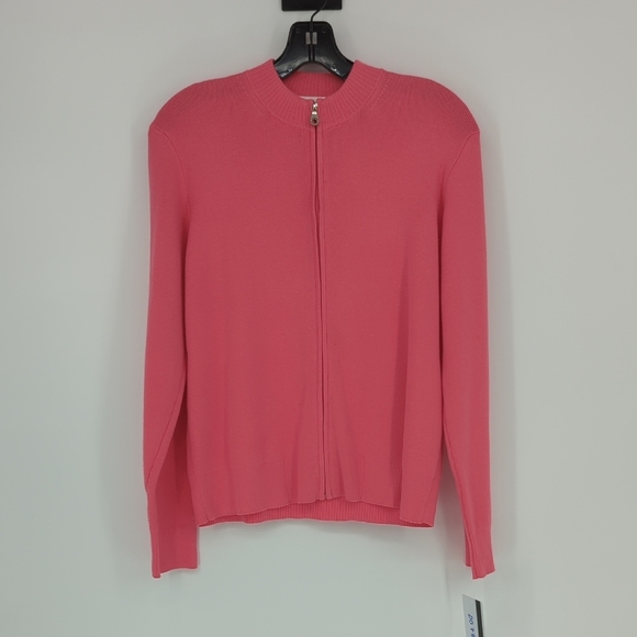 00789 Valerie Stevens Full Zip Knit Sweater Pink Size Medium preppy coastalcore - Picture 1 of 10